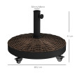 Pied de parasol Kunigunde lesté 22 kg résine rotin stabilité roulettes chocolat