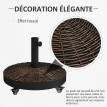 Pied de parasol Kunigunde lesté 22 kg résine rotin stabilité roulettes chocolat