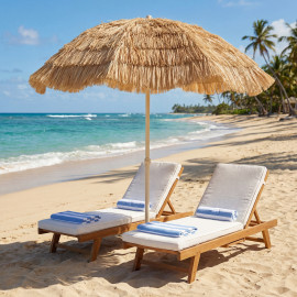 Parasol Clotilde inclinable design tropical kaki résistant base spirale 185 cm