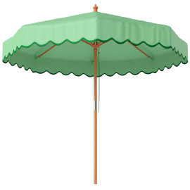 Parasol Odilon terrasse rond rétro effet bois protection UV 230 cm vert clair