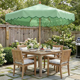 Parasol Odilon terrasse rond rétro effet bois protection UV 230 cm vert clair