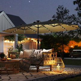 Parasol Flémont Double XL Éclairage Solaire Beige Protection UPF50+ 4x2m