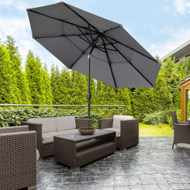 Parasol Leocadia inclinable rond 285 cm résistant UV gris clair extérieur