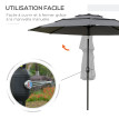 Parasol Leocadia inclinable rond 285 cm résistant UV gris clair extérieur