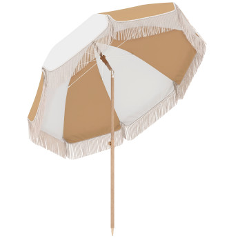 Parasol Berlinde Bohème Inclinable Franges Bicolore Blanc Beige 175 cm