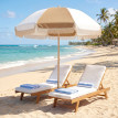 Parasol Berlinde Bohème Inclinable Franges Bicolore Blanc Beige 175 cm