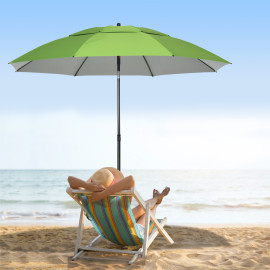 Parasol Olabezar inclinable jardin plage rond 185 cm vert UV30+ robuste