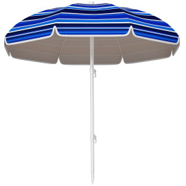 Parasol Tiburcio Inclinable UPF50+ Résistant Plage Bleu Blanc Rayé 180cm
