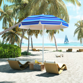 Parasol Tiburcio Inclinable UPF50+ Résistant Plage Bleu Blanc Rayé 180cm