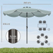 Parasol Varallo Inclinable 265 cm Mécanisme 3 Positions Bleu Noir Métal Résistant
