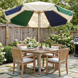Parasol Elric rétro effet bois ambiance jardin crème vert foncé 226 cm