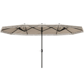 Parasol Udric Bohème Franges XXL Manivelle Tissu Résistant UV Beige Clair