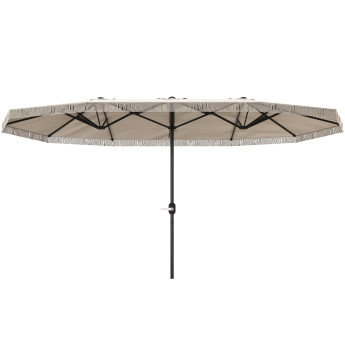 Parasol Udric Bohème Franges XXL Manivelle Tissu Résistant UV Beige Clair