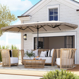 Parasol Udric Bohème Franges XXL Manivelle Tissu Résistant UV Beige Clair