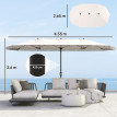 Parasol Udric Bohème Franges XXL Manivelle Tissu Résistant UV Beige Clair