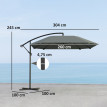 Parasol Nathalie Déporté Gris Foncé Jardin Terrasse Ombre Réglable Résistant