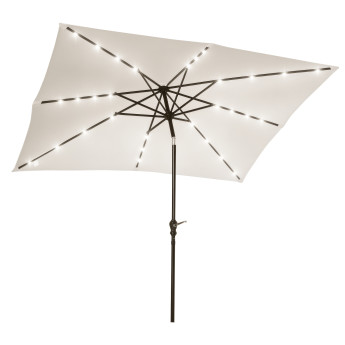 Parasol Gautegiz Rectangulaire Inclinable Solaire LED Blanc Cassé Éclairage Jardin Terrasse