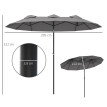 Parasol Agnola XL Inclinable Gris Acier Polyester Résistant UV 285cm