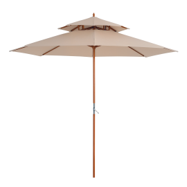 Parasol Inverno Droit Double Toit Résistant UV Beige Bois Peuplier 265 cm
