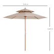 Parasol Inverno Droit Double Toit Résistant UV Beige Bois Peuplier 265 cm