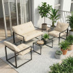 Salon de jardin Launemont élégant yachting 4 places beige noir design extérieur