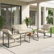 Salon de jardin Launemont élégant yachting 4 places beige noir design extérieur