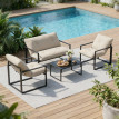 Salon de jardin Launemont élégant yachting 4 places beige noir design extérieur