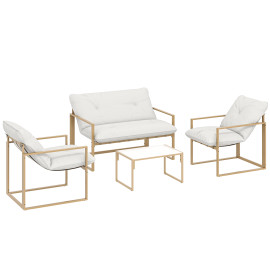 Salon de jardin Nithard élégant style yachting 4 places kaki beige