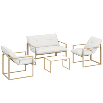 Salon de jardin Nithard élégant style yachting 4 places kaki beige