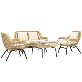 Salon de jardin Distelbach 4 places exotique résistant coussins confort beige noir