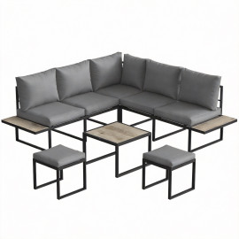 Salon modulable Vougay extérieur 6 places confort gris foncé élégant