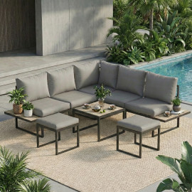 Salon modulable Vougay extérieur 6 places confort gris foncé élégant