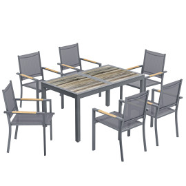 Ensemble repas extérieur Saintemont salon jardin 6 pers textilène gris foncé