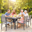 Ensemble repas extérieur Saintemont salon jardin 6 pers textilène gris foncé