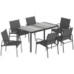 Salon de jardin Tugdual 6 places extérieur confortable effet bois noir gris