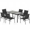 Salon de jardin Tugdual 6 places extérieur confortable effet bois noir gris