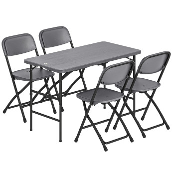 Salon de Jardin Pliable Brackenvale 4 Places Réglable Extérieur Noir Gris Foncé