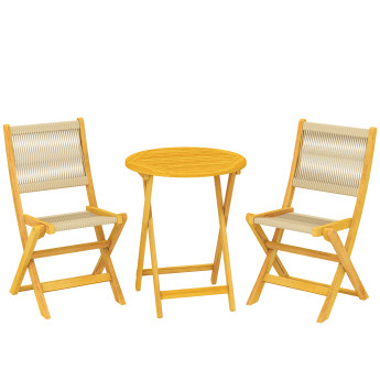 Salon de Jardin Endine 2 Places Pliable Acacia Résistant Extérieur Beige Naturel