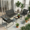 Salon de jardin Gingerford élégant et stable extérieur gris foncé 4 pièces acier verre