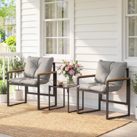 Salon Engelbert Jardin 2 Places Confortable Design Noir Gris Extérieur Balcon