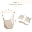 Fauteuil Suspendu Auberive Hamac Extérieur Confortable Beige Bois Macramé Coussin