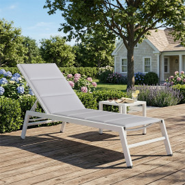 Transat Cencio réglable 6 positions confort extérieur aluminium gris clair