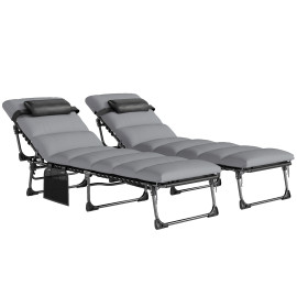 Lot 2 Bains Soleil Embermoor Réglables Confort Extérieur Noir Gris Clair