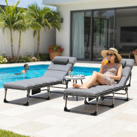 Lot 2 Bains Soleil Embermoor Réglables Confort Extérieur Noir Gris Clair
