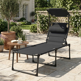 Bedulita Transat Pliable Extérieur Confortable avec Pare-Soleil Noir