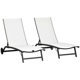 Bains de soleil Yvreval contemporains inclinables 5 positions crème alu textilène 2 roulettes