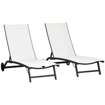 Bains de soleil Yvreval contemporains inclinables 5 positions crème alu textilène 2 roulettes