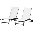 Bains de soleil Yvreval contemporains inclinables 5 positions crème alu textilène 2 roulettes