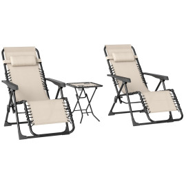 Ensemble Ildiverto 2 Transats Zéro Gravité + Table Beige Extérieur Pliable Confort