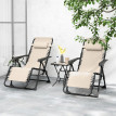 Ensemble Ildiverto 2 Transats Zéro Gravité + Table Beige Extérieur Pliable Confort